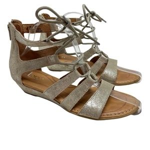 BORN Gold Genuine Leather Lace Up Ankle Gladiator Strappy Sandals Shoes sz 6 M